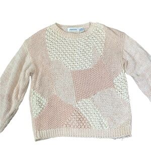 Vintage Oversized Elegant Patchwork Knit Sweater - Pink and Cream